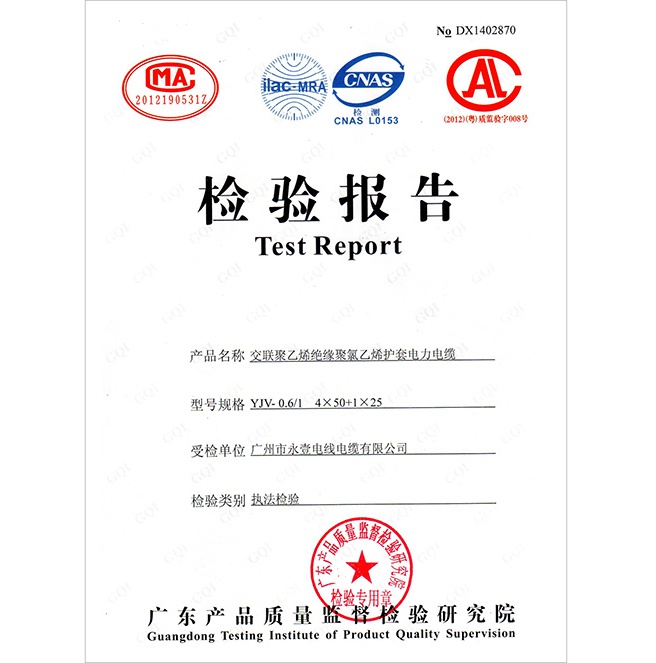 檢驗(yàn)報(bào)告YJV0.6/1KV